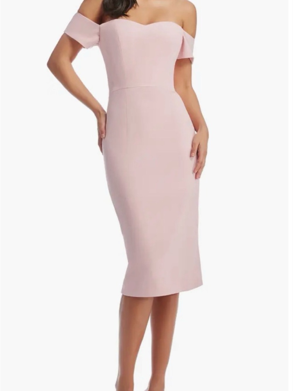 Dress the Population Pale Pink Off-Shoulder Midi Dress